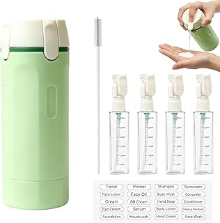 4 in 1 Travel Dispenser Bottles,4 Pack 30ML Leak Proof TSA Compliant Toiletry Containers with Pump,Refillable Portable Bottles for Shampoo,Conditioner,Lotion–Ideal for Vacation,Camping,Business Trip