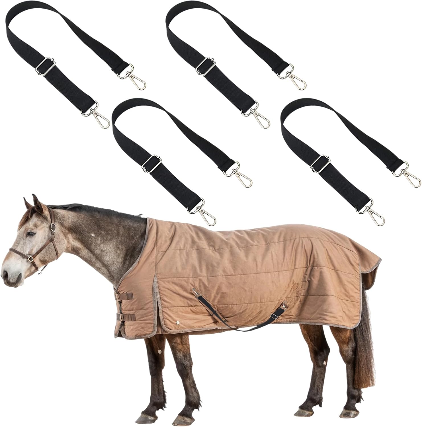 Shinylin Horse Blanket Leg Straps, Replacement Elastic Straps with Double Swivel Snaps, Adjustable Length 24 to 42 Inches for Horse Blanket