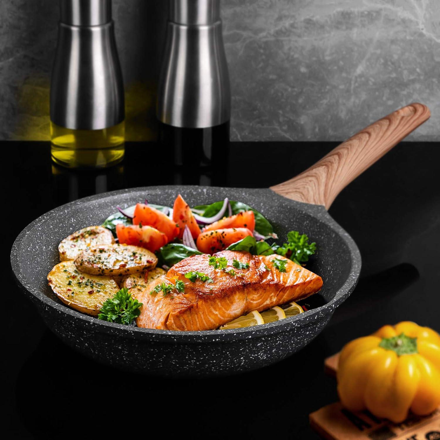 Caannasweis Nonstick Pan Marble Frying Pan Non Stick Skillet Omelette Fry Pans with Soft Touch Handle 8 inch: Home & Kitchen