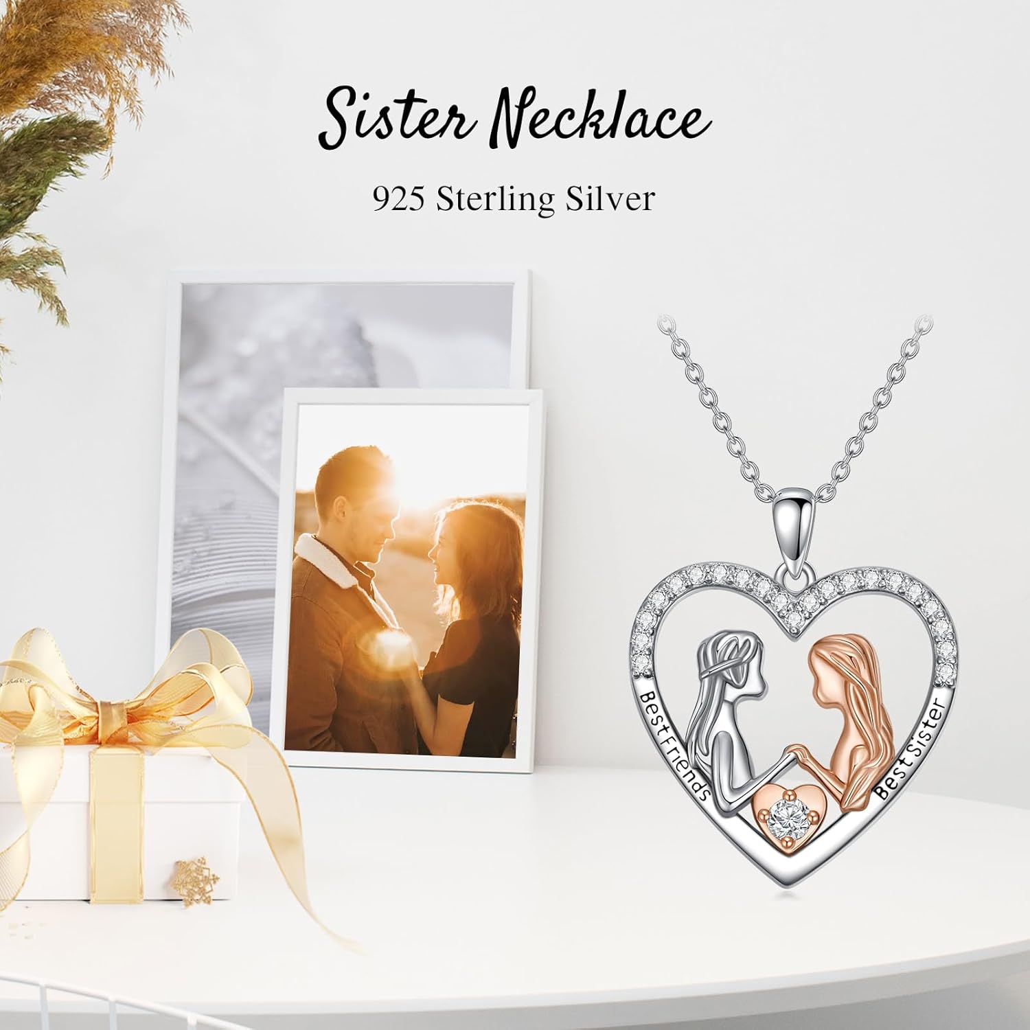 0.1 Carat Round Lab Grown Diamond Two Sisters Necklace 925 Sterling Silver Best Sister Female Friendship with Diamond Necklace for Women - Image 6