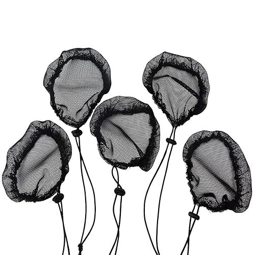 Miniatura 6 de 5 piezas de red de pelo de cola de caballo negro con cordón elástico base de red para hacer pelo moño peluca herramienta para mujer (redondo)