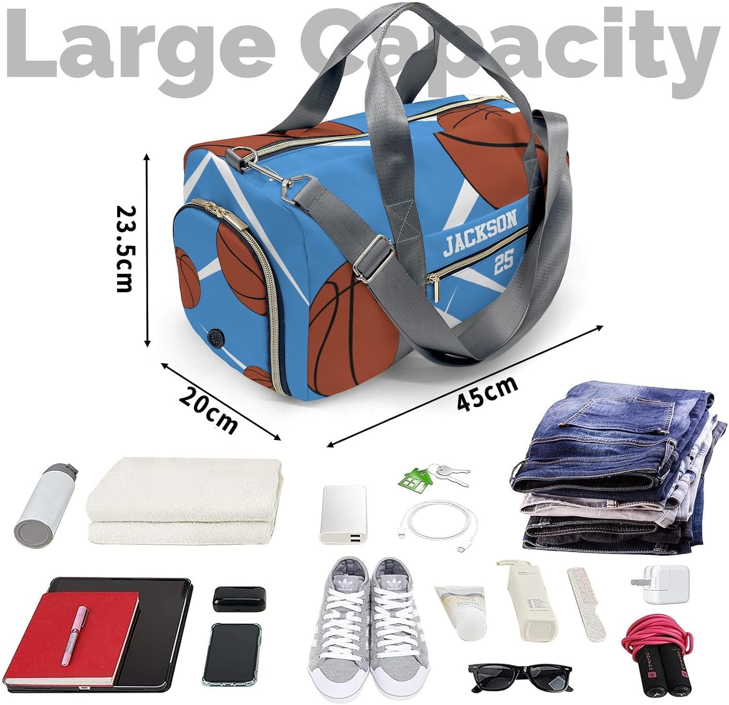 Personalized Duffle Bag with Name,Sport Basketball Player Team Lagoon Custom Travel Bag Carry On Weekend Overnight Bag Gym Sports Bag Dance Bag