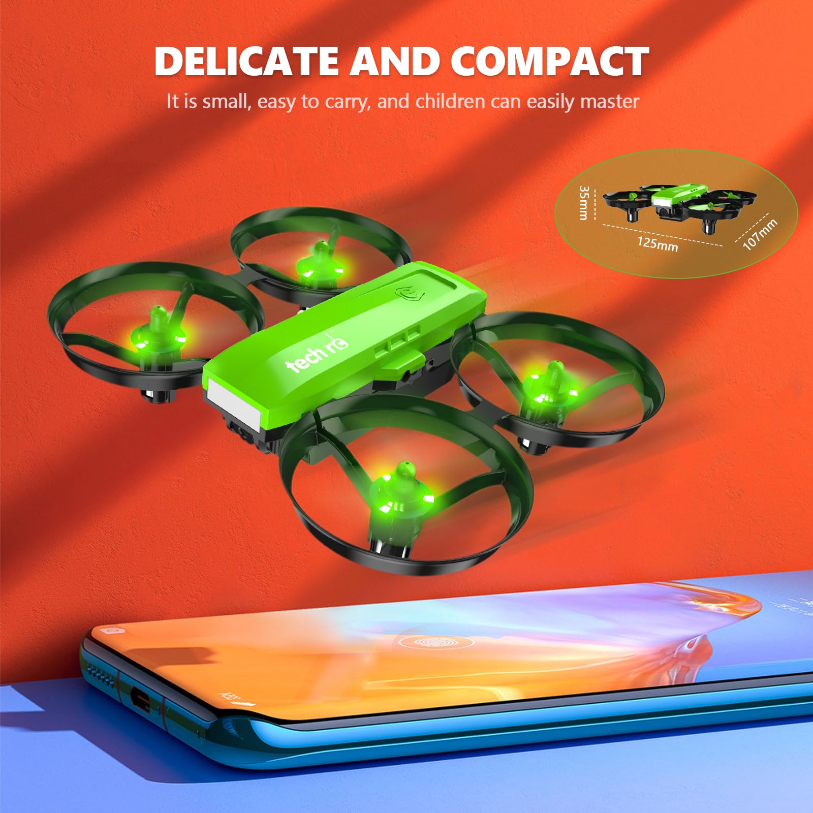 Mini Drone Cámara 1080P WiFi FPV, RC Cuadricóptero Niños, 2 Baterías