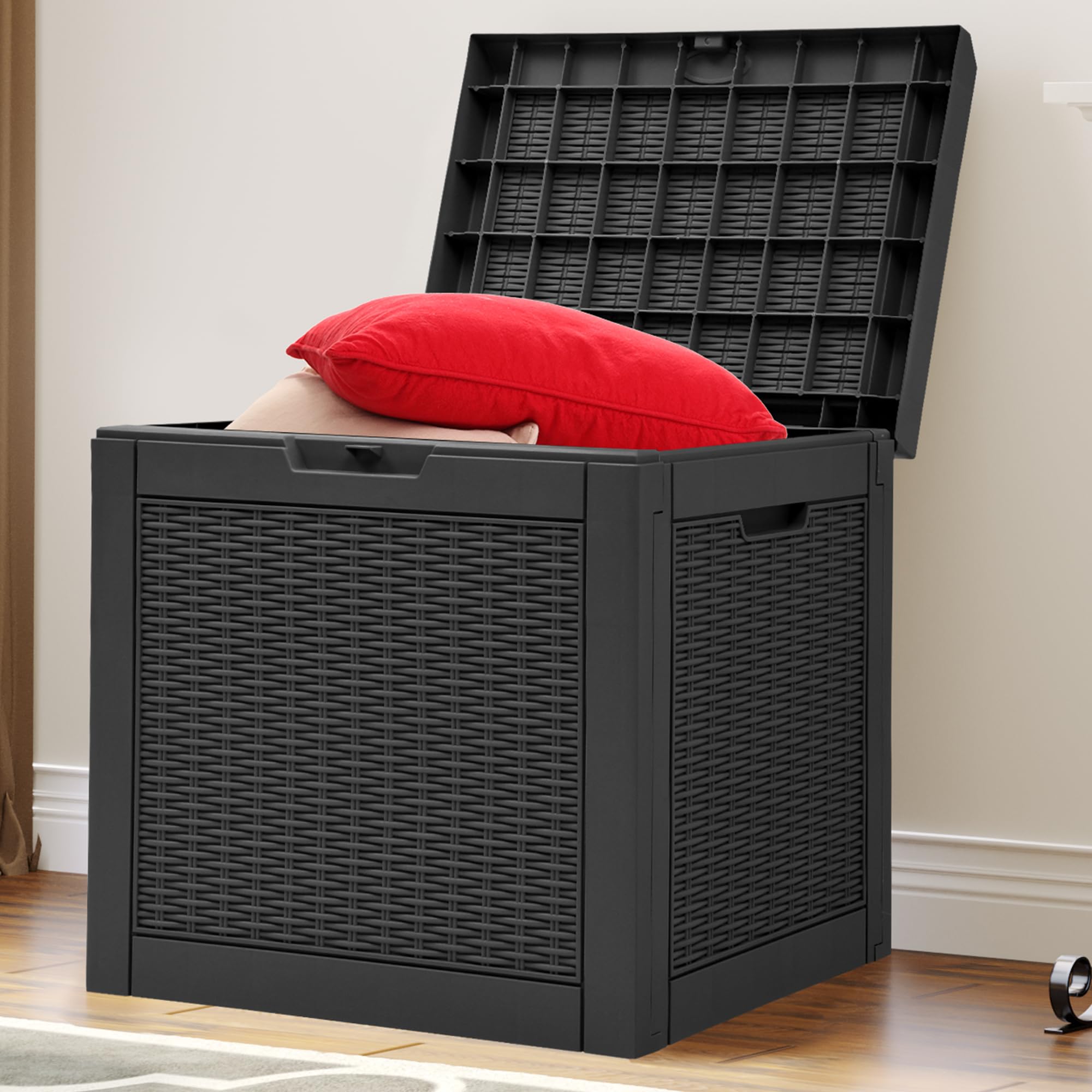 YITAHOME 118L Outdoor-Aufbewahrungsbox Rattan-Optik, Wetterfeste Resin-Box mit Schloss & Griffen, Gartenbox für Kissen, Poolzubehör & Werkzeug, Schwarz