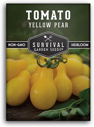 Survival Garden Seeds - Semilla de tomate de pera amarilla para plantar - Paquete con instrucciones para plantar y cultivar tomates dorados en tu