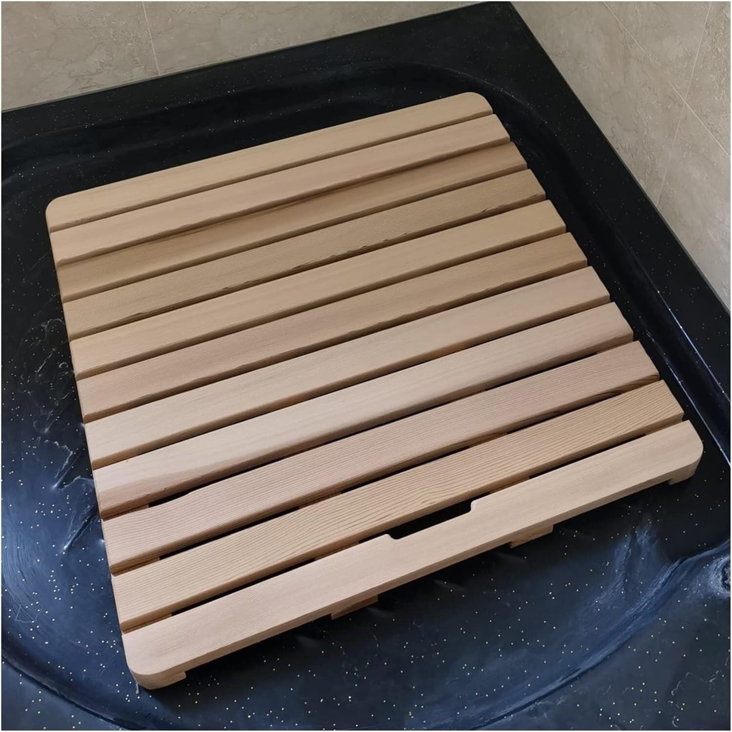 Alfombrilla de Madera for bañera, Almohadilla Antideslizante for pies Ducha, Tabla Drenaje Multiusos for baño, al Aire Libre y SPA, diseño cómodo Duradero Personalizado(30x60cm)