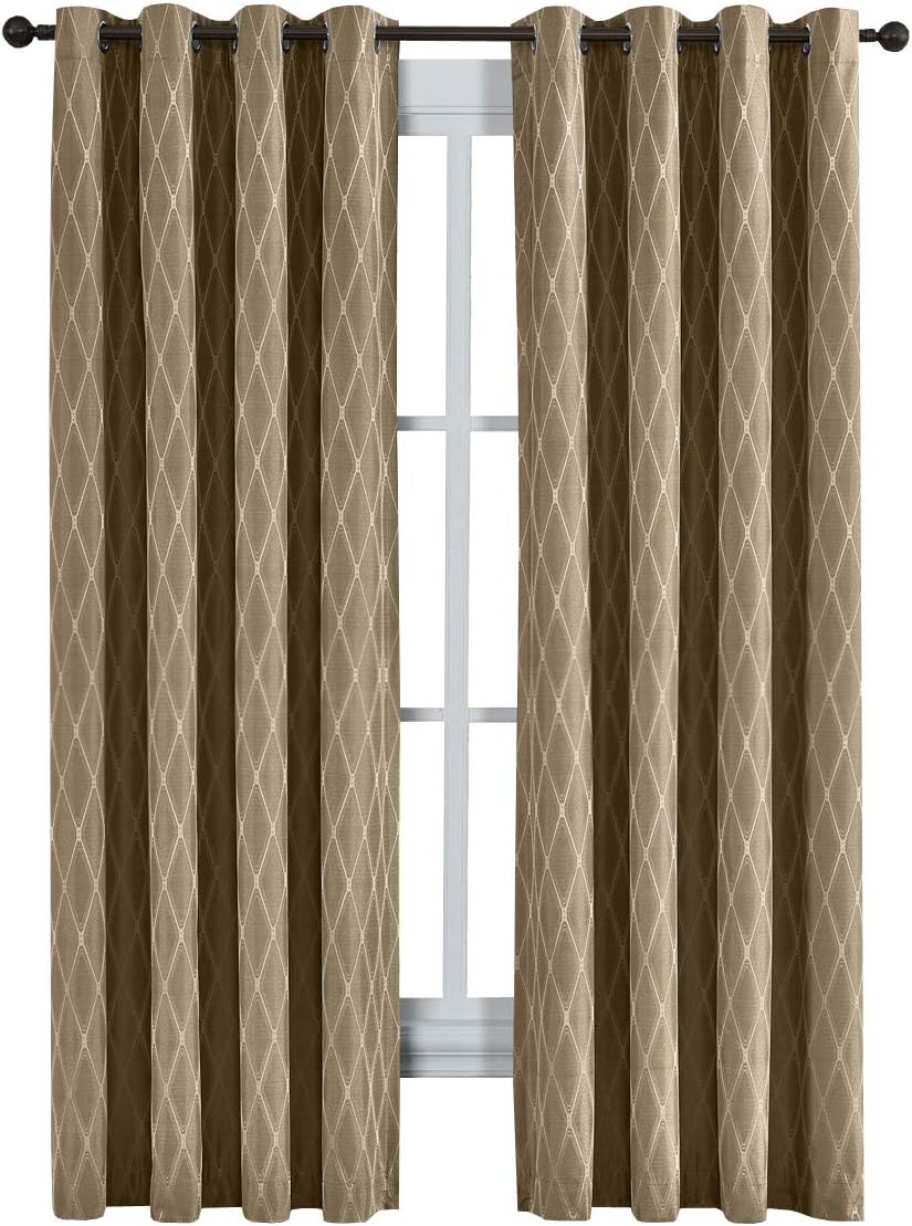 Royal Bedding Victoria Thermal Blackout Panels, Top Grommet Jacquard Room Darkening Window Curtains, Pair, Set of 2 Panels, 54 inches Width by 63 inches Long Each Panel, Navy