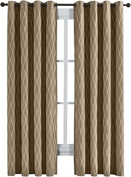 Royal Bedding Victoria Thermal Blackout Panels, Top Grommet Jacquard Room Darkening Window Curtains, Pair, Set of 2 Panels, 54 inches Width by 108 inches Long Each Panel, Taupe