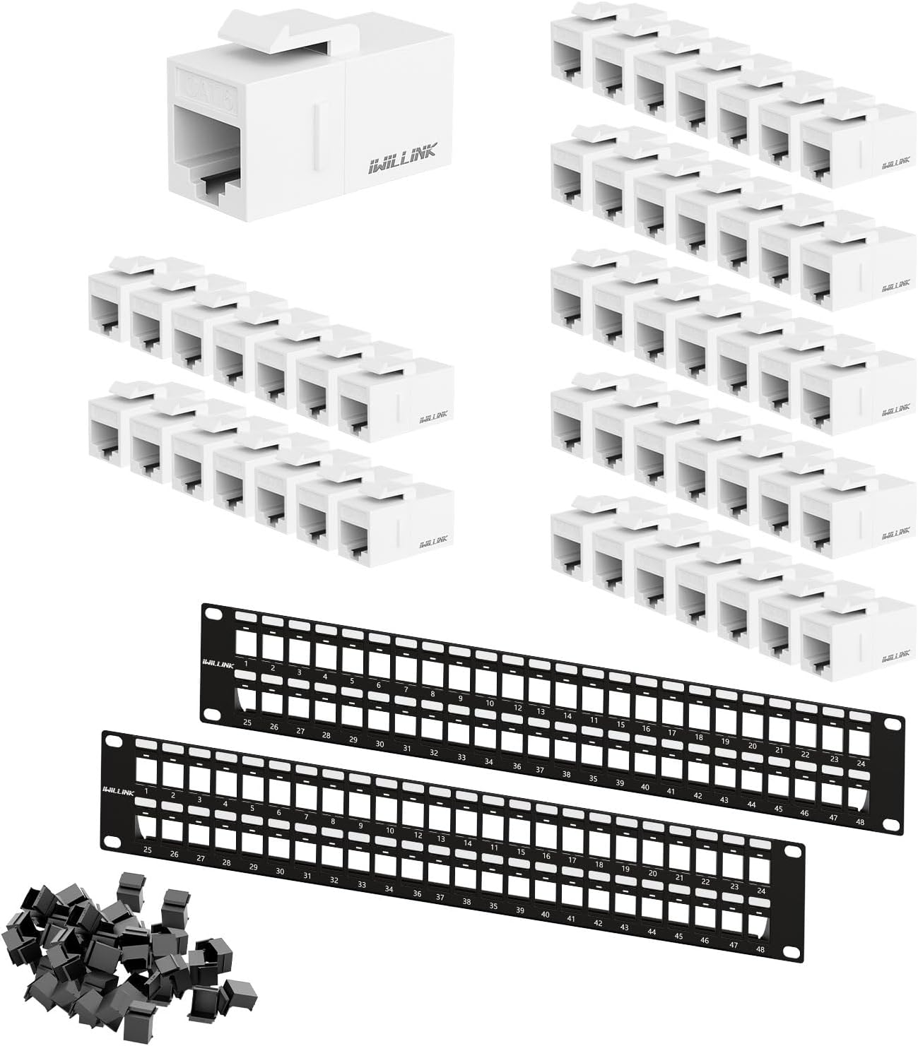 2-Pack 48 Port Blank Keystone Patch Panel and 50-Pack Cat6 Keystone Coupler