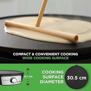 NutriChef Pancake Maker Electric Crepe Machine – Non-Stick 30 cm Hot Plate with Temperature Control & LED Light, Cook Crepes, Eggs, Omelettes | Includes Batter Spreader & Wooden Spatula