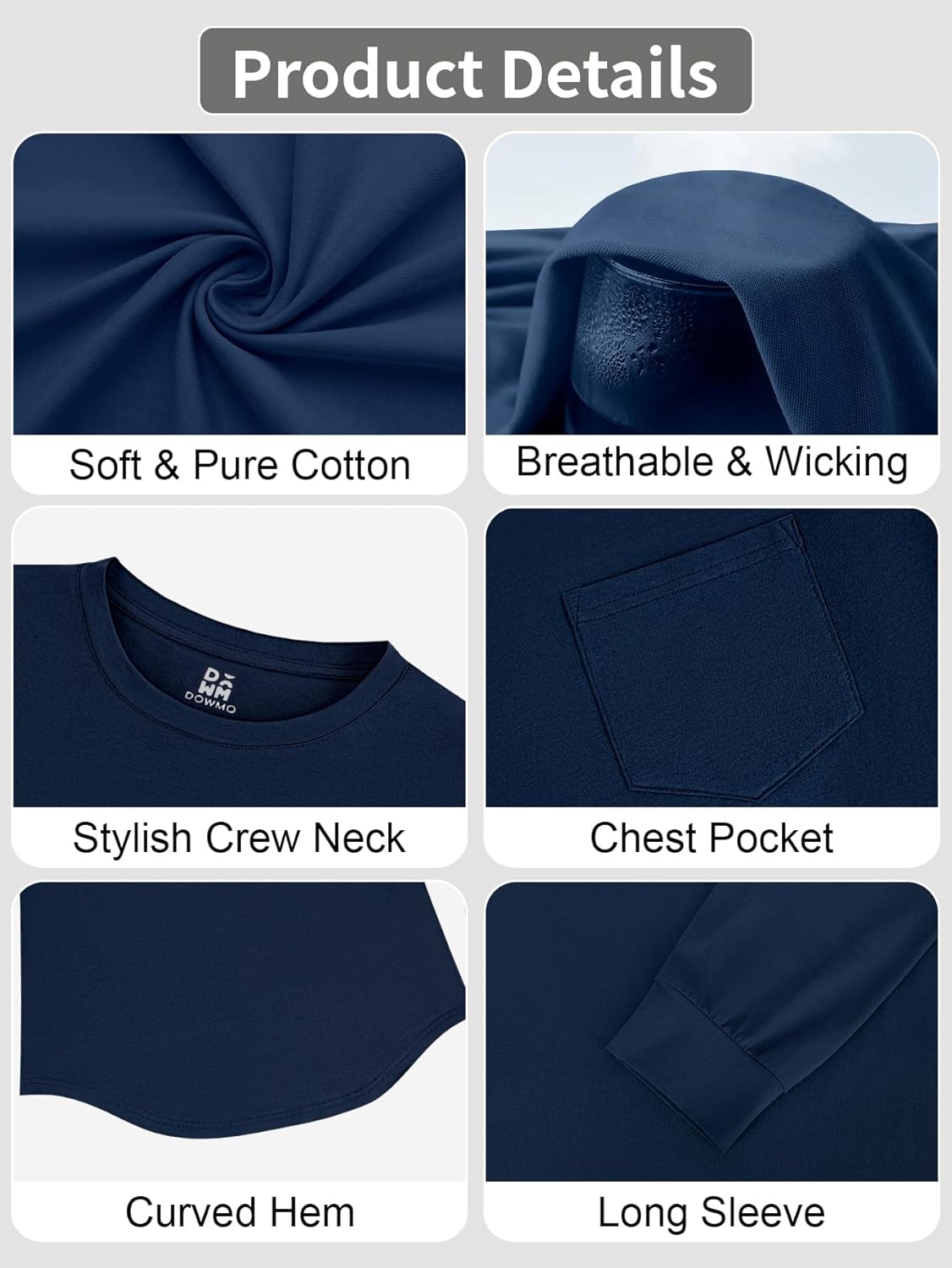 3 Pack Men's Long Sleeve Pure Cotton T-Shirt Crewneck Pocket Tee Longline Casual Lightweight Fall Basic Shirts - Image 4