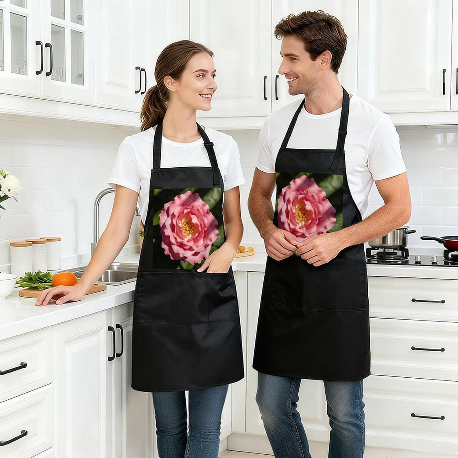 Pink FlowersWaterproof Kitchen Apron image 3