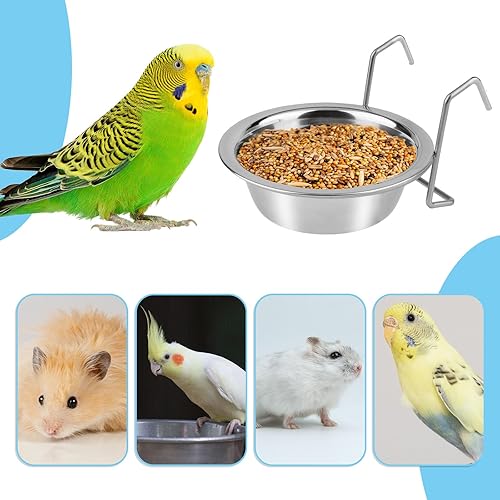 Miniatura 10 de Taza de agua de alimentos de acero inoxidable con ganchos de perno para jaulas de pájaros de mascotas, jaulas, perros, gatos, loros, pájaros,