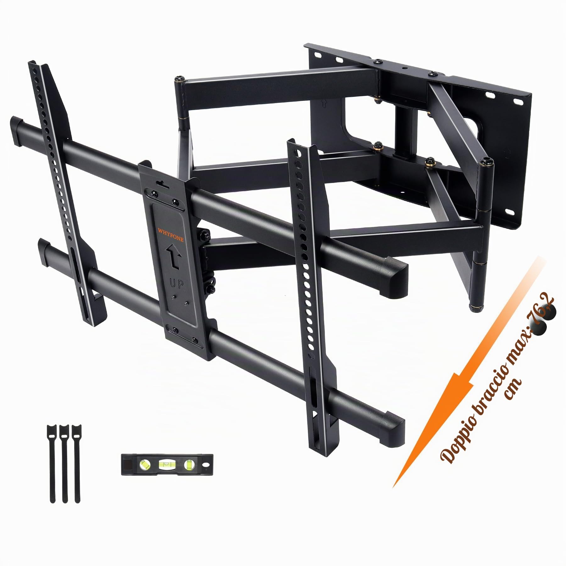 Supporto TV Parete da 50-90 Pollici, Inclinazione Girevole Staffa con 765mm Doppio Braccio, Braccio TV Ultra Resistente 75kg, Staffa Televisore 75 85 90 Pollici VESA 200x100-600x400mm