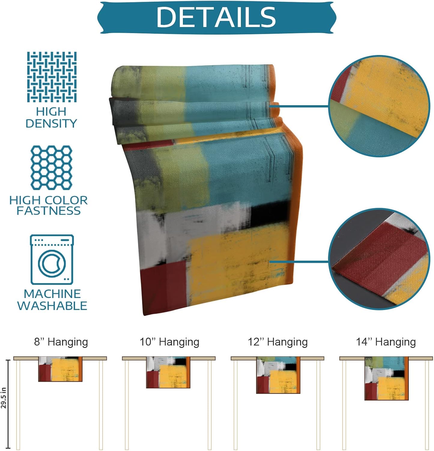 Turquoise Yellow Table Runner - 120 Inch Long Orange Oil Painting Modern Abstract Geometric Cotton and Linen Blended Dress Scarves Farmhouse Table Runner for Kitchen Dining, Coffee Table, 13" x 120"
