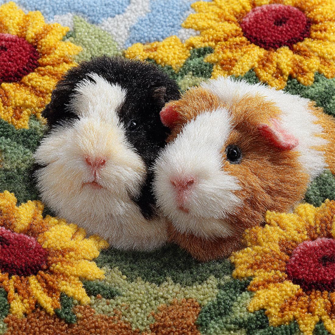 Animal Latch Hook Cushion Kits Guinea Pigs and Sunflowers Latch Hook Kit for Adults Beginners Embroidery Crochet Set DIY Throw Pillow Covers Kits 17x17In