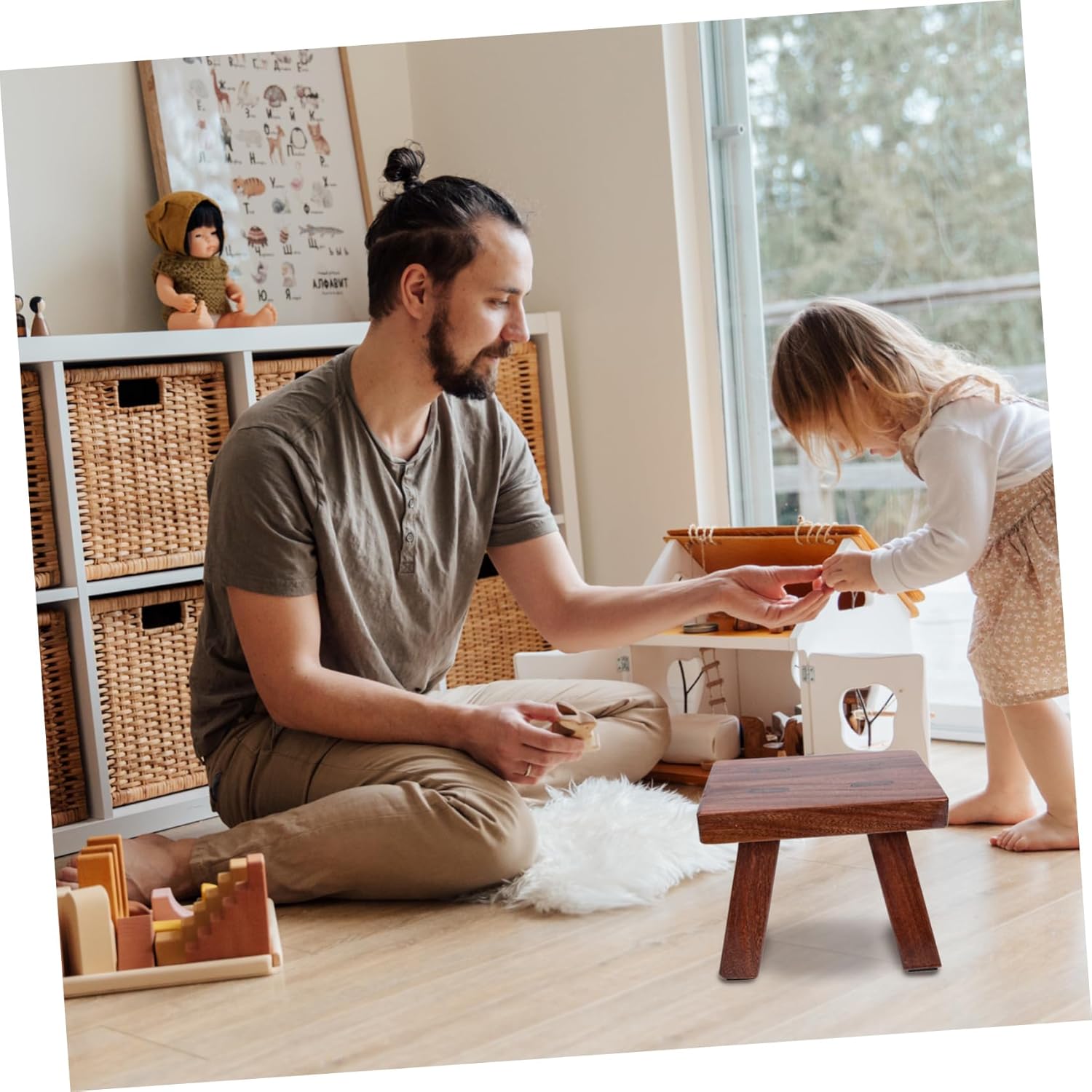 Wooden Step Stool for Boys and Girls Thick Elm Footstool Household Furniture Sturdy Non-Slip Design Suitable for Children and Adults in Kitchen and Bathroom