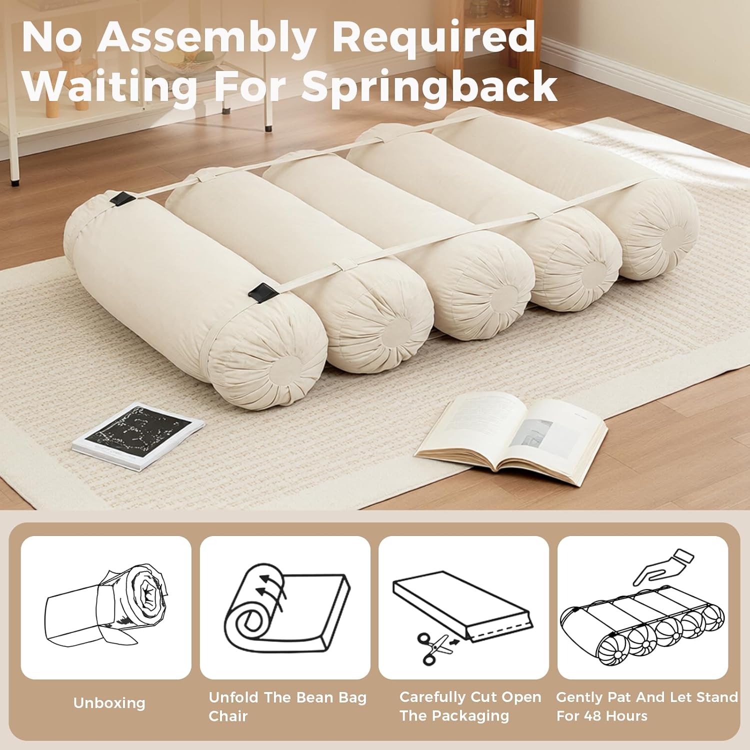 Bean Bag Chair, Corduroy Sectional, Flexible Floor Seating Lazy Sofa, Soft Foam Filled Lounger, Non-Removable Cover, Reconfigurable Design,Living Room,Bedronm&Offices,Beige