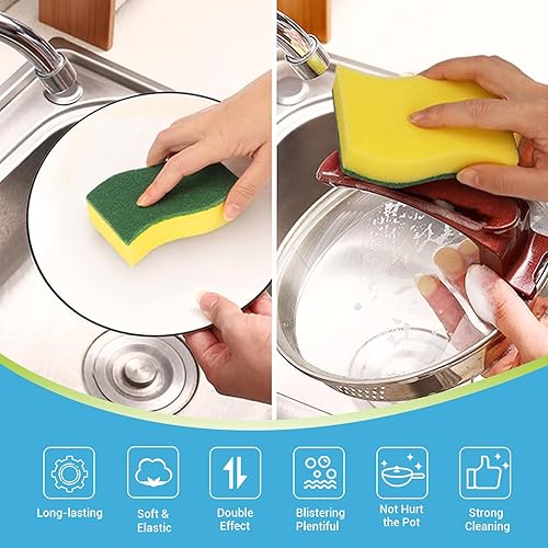 Miniatura 2 de AIDEA Esponja exfoliante resistente, 12 unidades, esponja de limpieza, esponja para platos de cocina, esponja sin olor, almohadillas ecológicas de