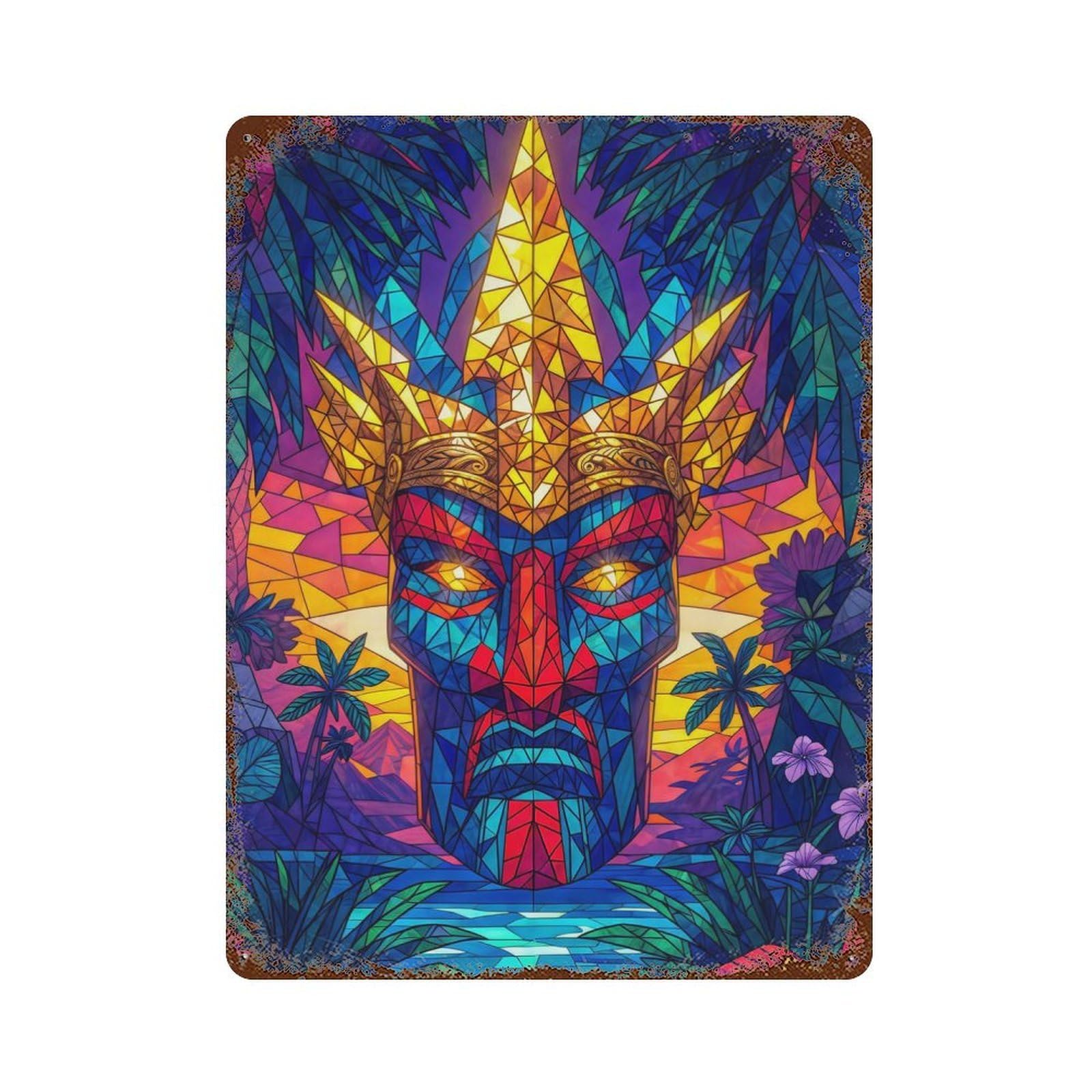 Tropical Totem Aged Metal Wall Plaque 15.7"x11.8", for Garage, Bar And Workshop Decor, Farmhouse Wall Decor