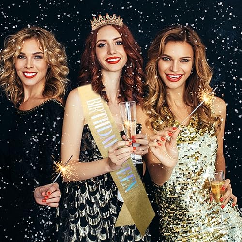 Miniatura 4 de Juego de banda y tiara de diamantes de imitación de "Birthday Queen", decoraciones de CURASA para cumpleaños, banda de cumpleaños, tiaras y coronas