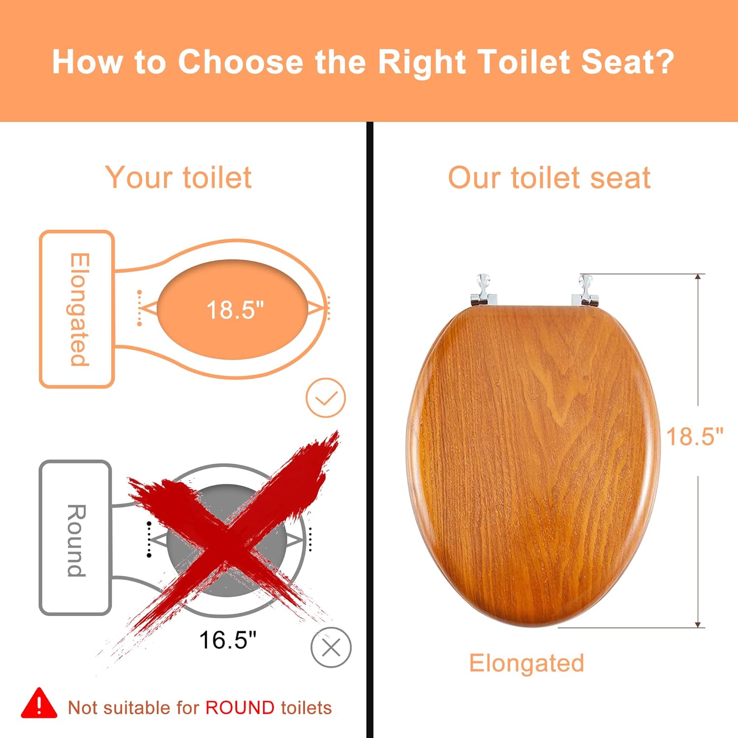 angel shield durable wood veneer natural toilet seat metal hinged easy clean anti-scratch american standard(elongated,wood color) elongated-18.5” wood