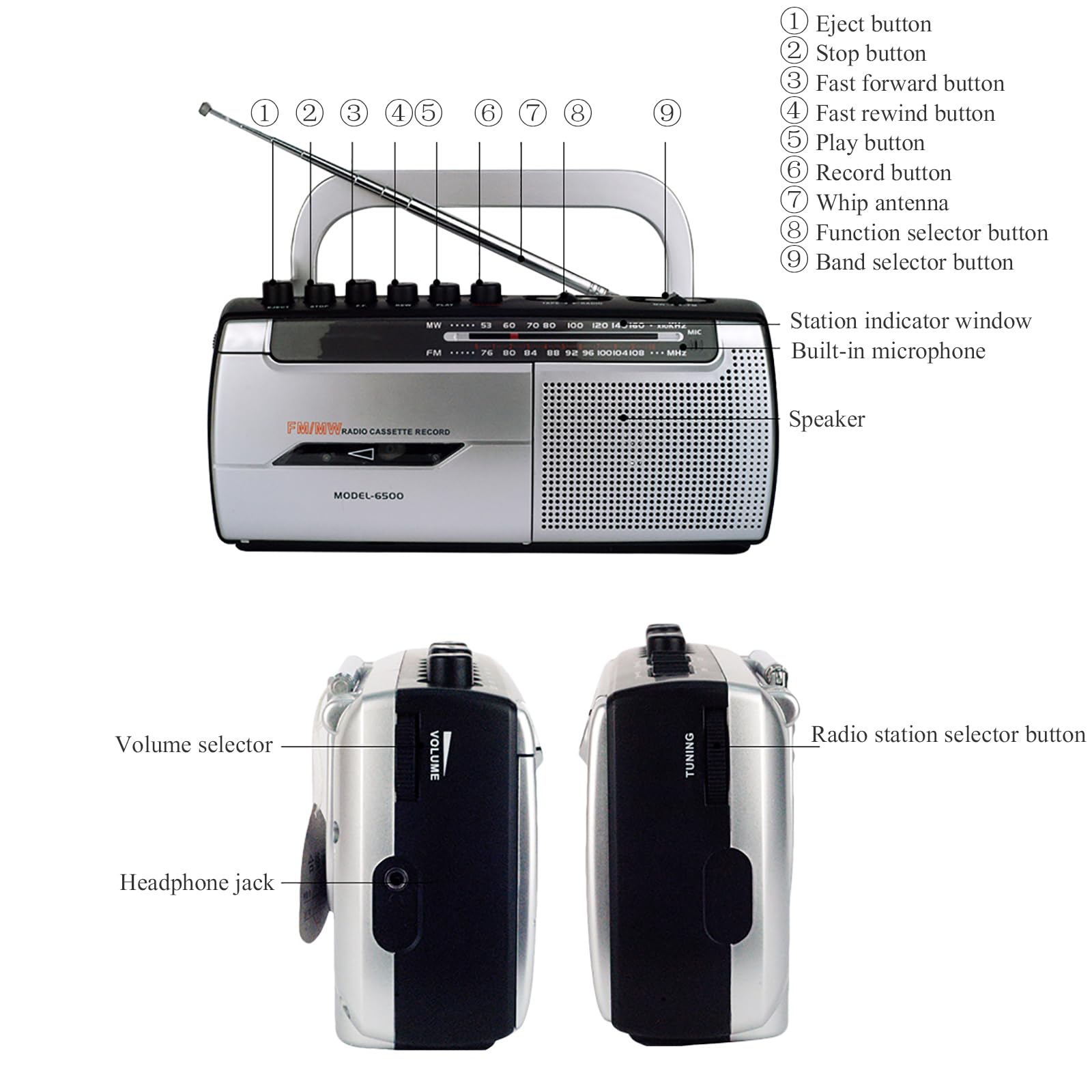 Registratore a nastro, lettore di cassette portatile con altoparlante integrato e microfono per imparare musica e lingue, ideale per insegnamento e regali