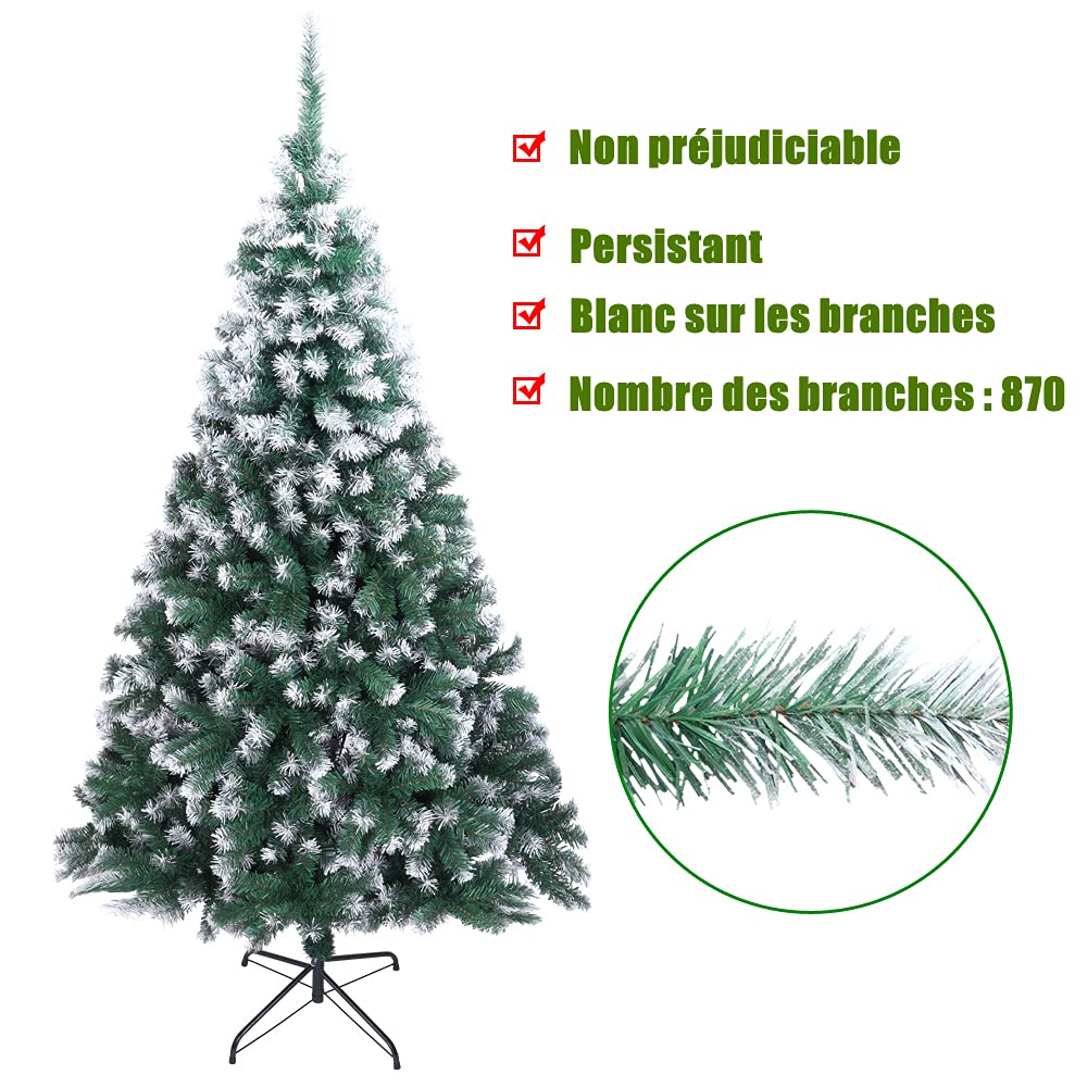 Glarry Sapin de Noël Artificiel de 210 cm - 870 Pointes de Branches, Pin Naturel Enneigé, Matériel PVC, Socle en Métal, pour Décoration Noël (Blanc 30%)