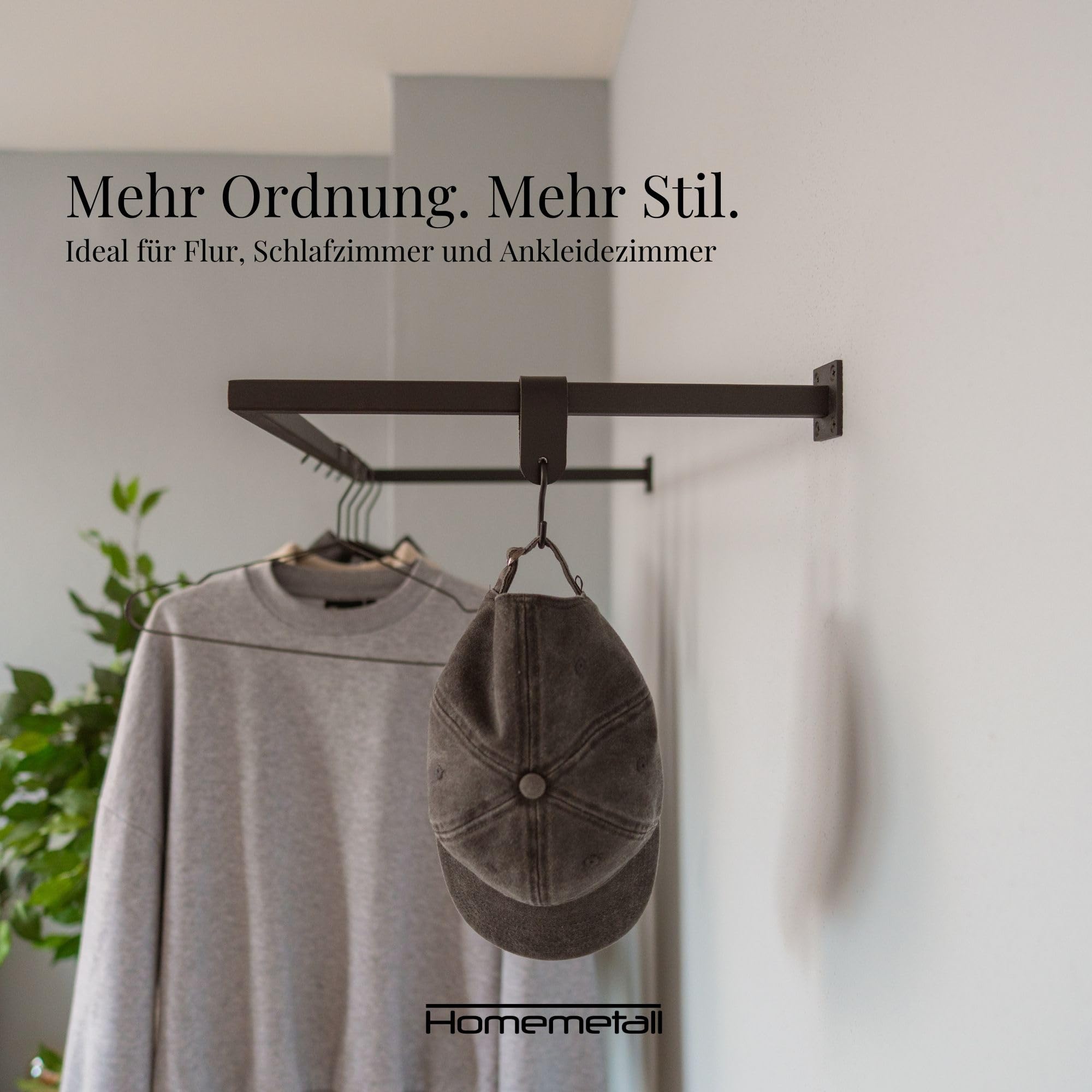 Kleiderstange Wandmontage Schwarz aus Metall - Garderobenstange Wandmontage 50 kg Traglast - in Handarbeit hergestellt & pulverbeschichtet - Wand-Kleiderstange T30cm x B100cm