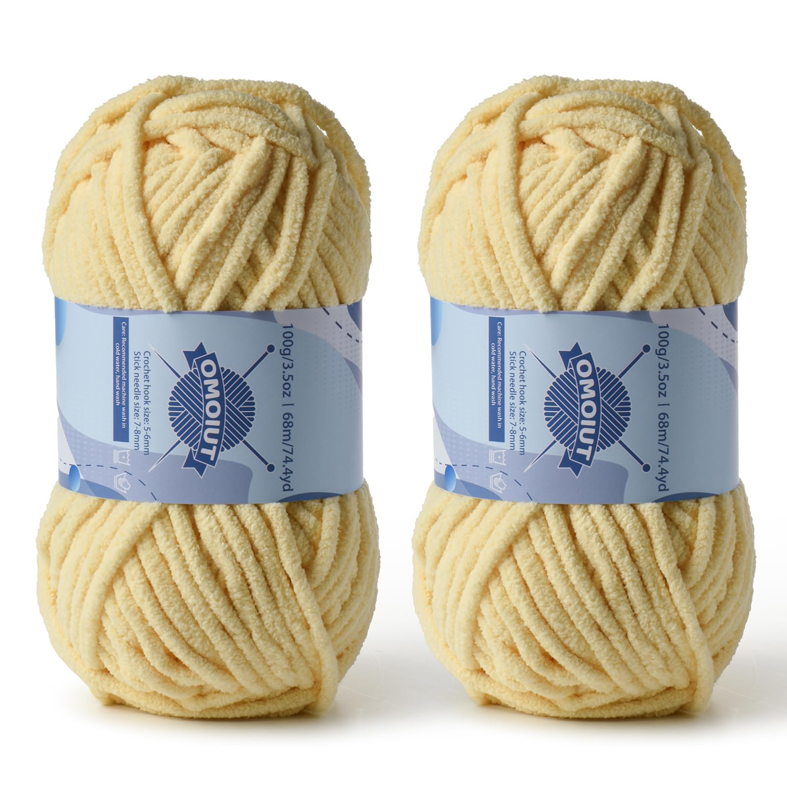 2 Pack Chunky Chenille Yarn for Crocheting, Baby Yarn for Crocheting Soft Blankets, Bulky Yarns for Crochet Amigurumi, 200g (148.7yds) Fluffy Velvet Yarns for Hand Knitting (2 Light Yellow)