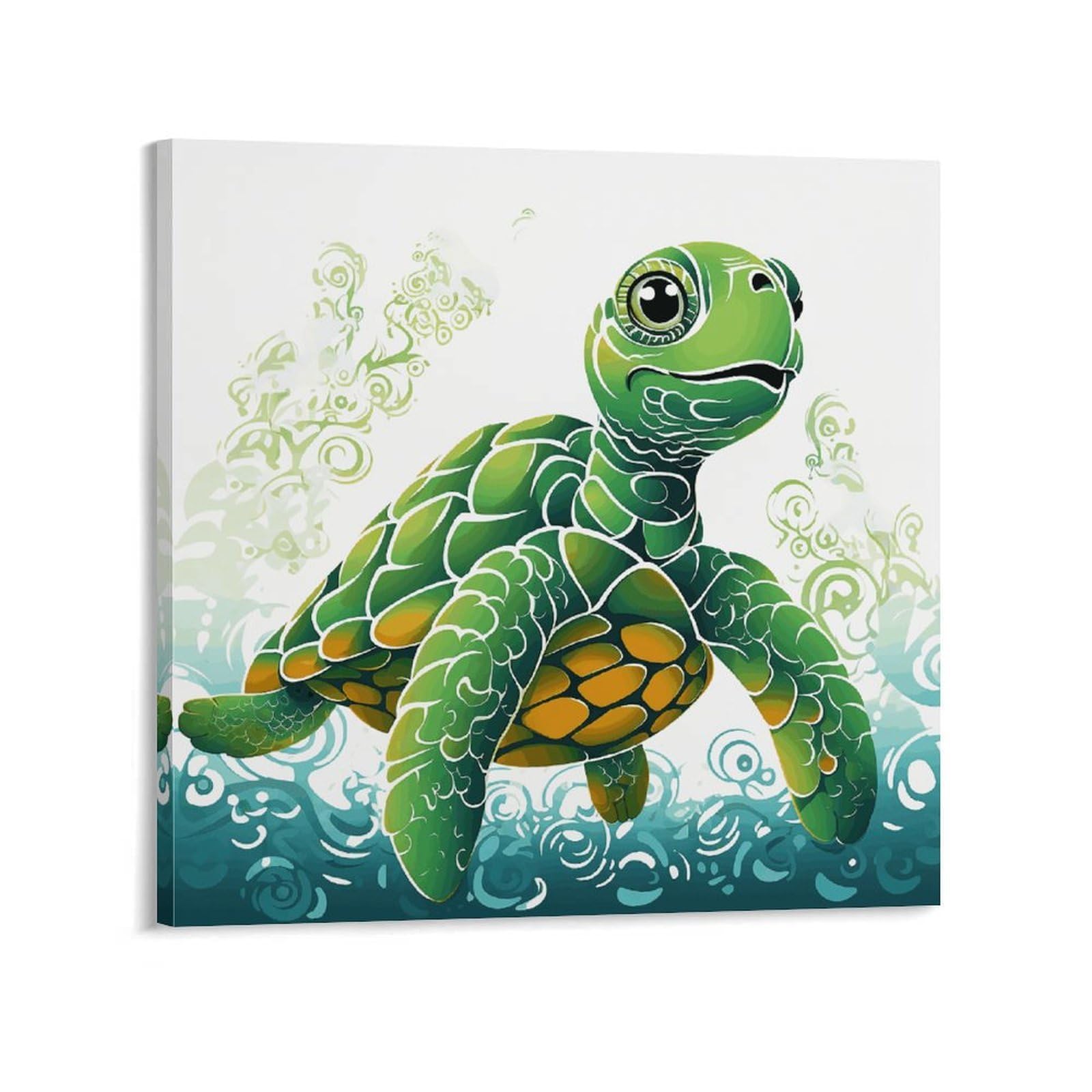 Cartoon Turtle Pattern Canvas Wall Art for Bedroom 16x16inch(40x40cm) Canvas Prints Artwork for Walls Modern Picture Artwork Painting for Living Room Aesthetic Wall Paintings for Bathroom Kitchen Offi