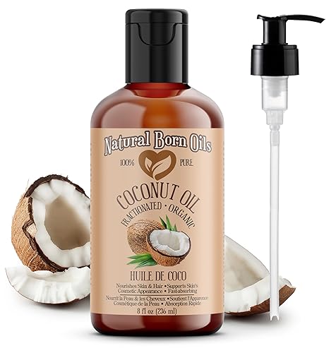 Aceite de coco fraccionado, 8oz, orgánico, prensado en frío, no grasoso, humectante de la piel, potenciador del brillo del cabello, Natural Born