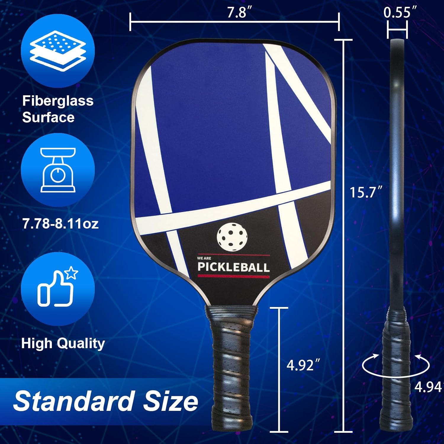 Racchetta Pickleball Fibra Di Carbonio - 16 Mm, Con Borsa, Professionale