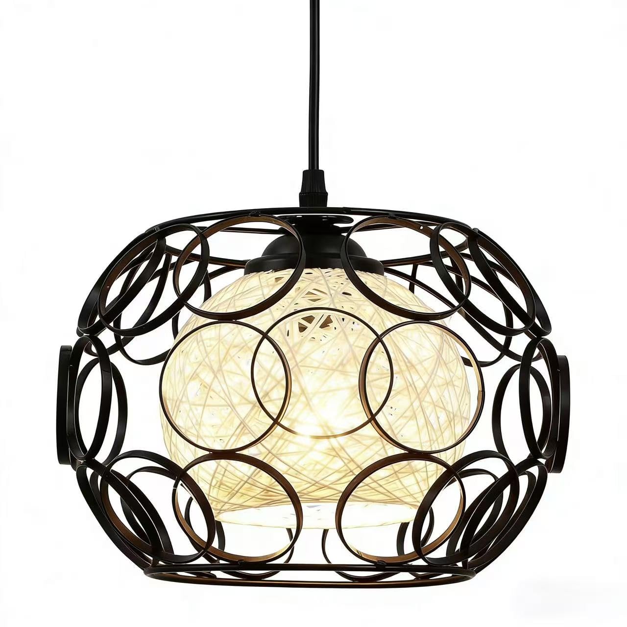 WOWEWA Pendelleuchte aus Metall,Schwarz Hängelampe Vintage E27 Retro Küche Industrial Hängeleuchte Metall Pendellampe für Esszimmer Wohnzimmer Arbeitszimmer Büro Restaurant