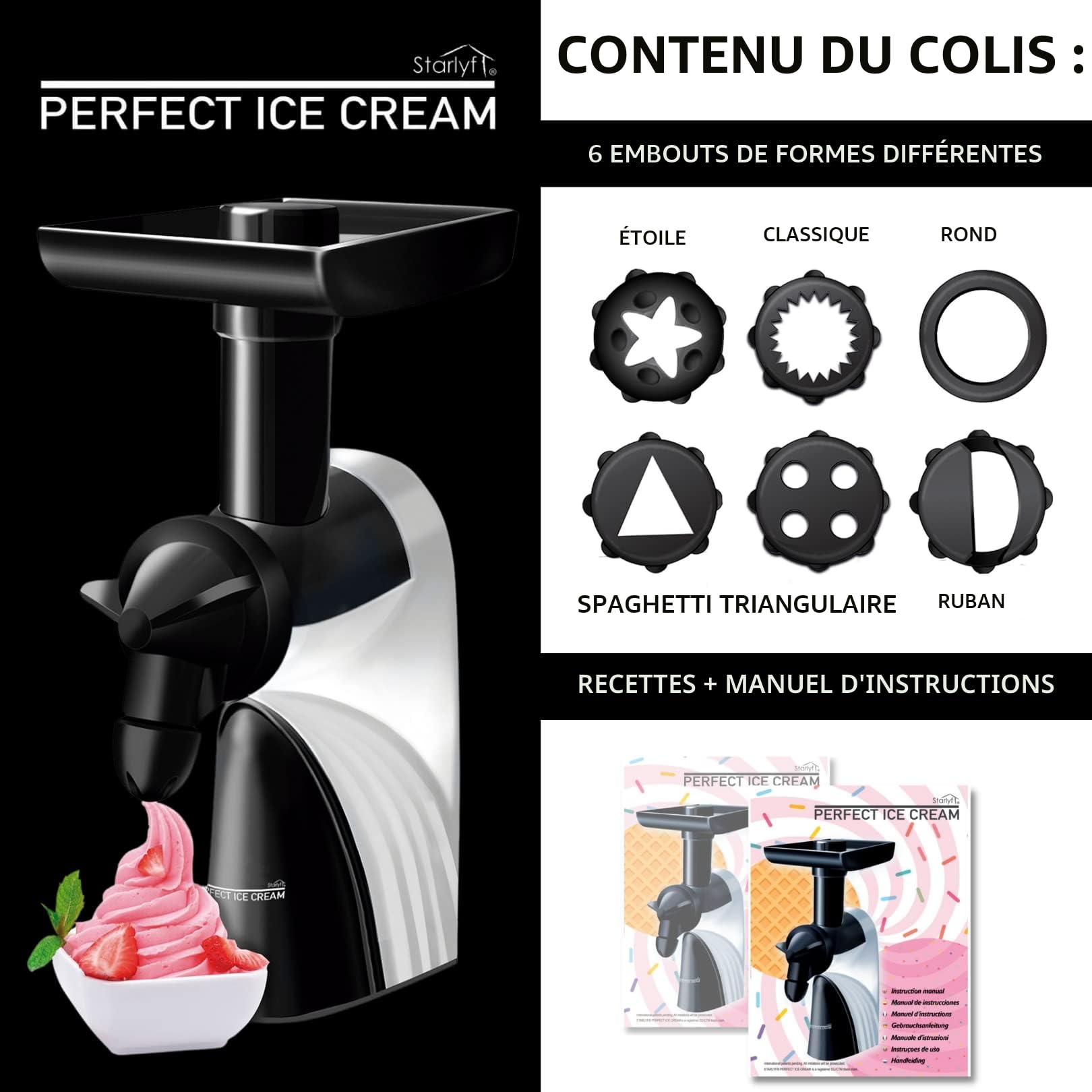 STARLYF PERFECT ICE CREAM, Machine à crème glacée aux fruits très facile à utiliser, 100% naturel, sans gluten