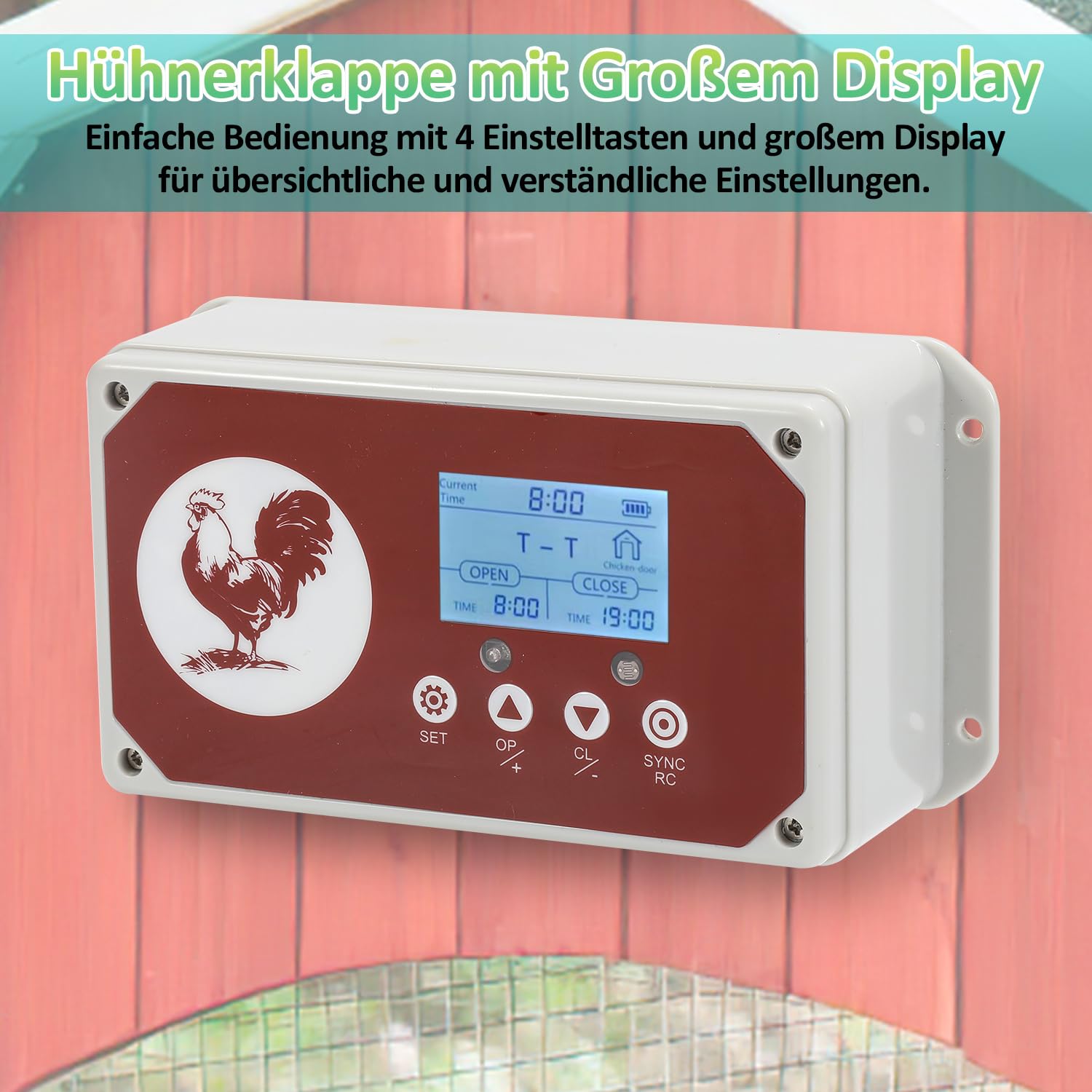 Daromigo Klapa kury czujnik światła timer LCD 30 x 30 cm IP44