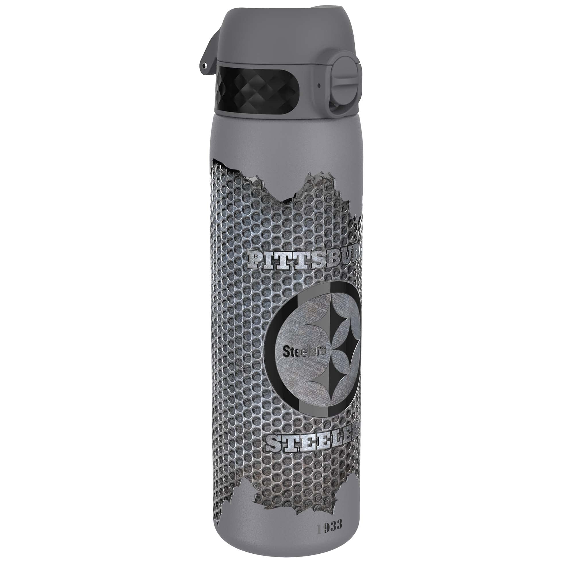 NFL Pittsburgh Steelers Leichte Edelstahl Trinkflasche, 600 ml/20 oz, nicht isoliert, auslaufsicher, leicht zu öffnen, sicherer Verschluss, spülmaschinenfest, Klappdeckel, passt in Getränkehalter