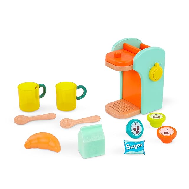 B. toys cafetera de Juguete de Madera con Sonidos y Accesorios