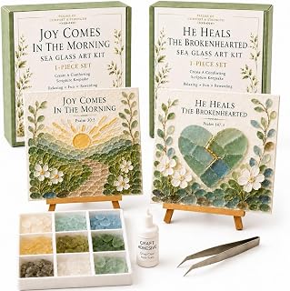 Sea Glass Art Kits for Adults,Psalms of Comfort & Strength Sea Glass Art Kit,DIY Mosaic Craft Set with Ocean-Colored Glass Pieces,Coastal Home Decor & Handmade Gift (#D)
