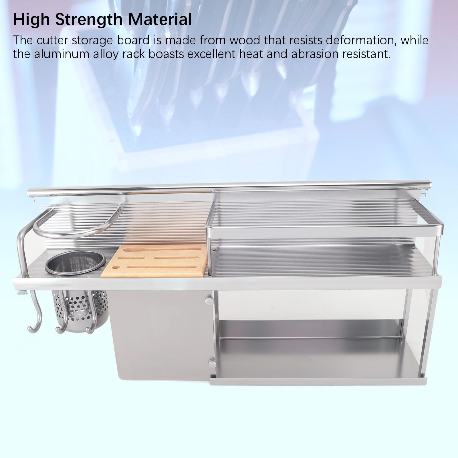 Estante organizador de cocina de 2 niveles de aleación de aluminio montado en la pared para espátula, cuchara, frasco de condimentos