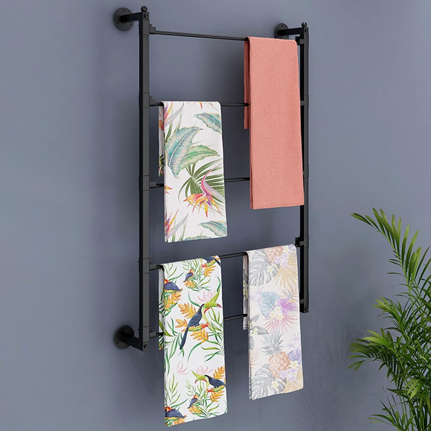 Wall-Mounted Iron Ribbon Spool Shelf Rack for Ties & Scarves, Wrapping Paper nizer Holder for Shop & Office (Black, 70x75cm/27.5x29.5inch)