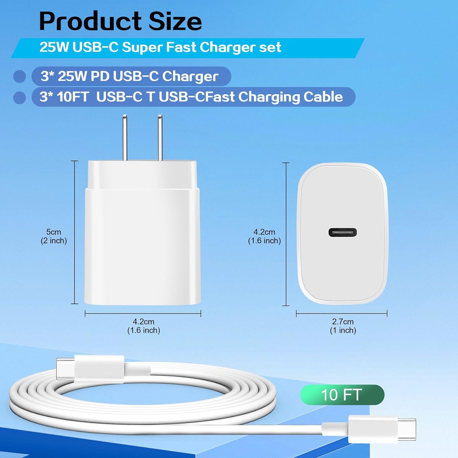 Samsung Super Fast Charger,Samsung Charger Fast Charging Block,3Pack 25WSamsung USB C Wall Charger,10FT Quick USB C Cable for SamsungGalaxy S26 Ultra/S26+/S25+/S24/S23/S22/S21+/Z Fold 7/6/Z Flip 7/6