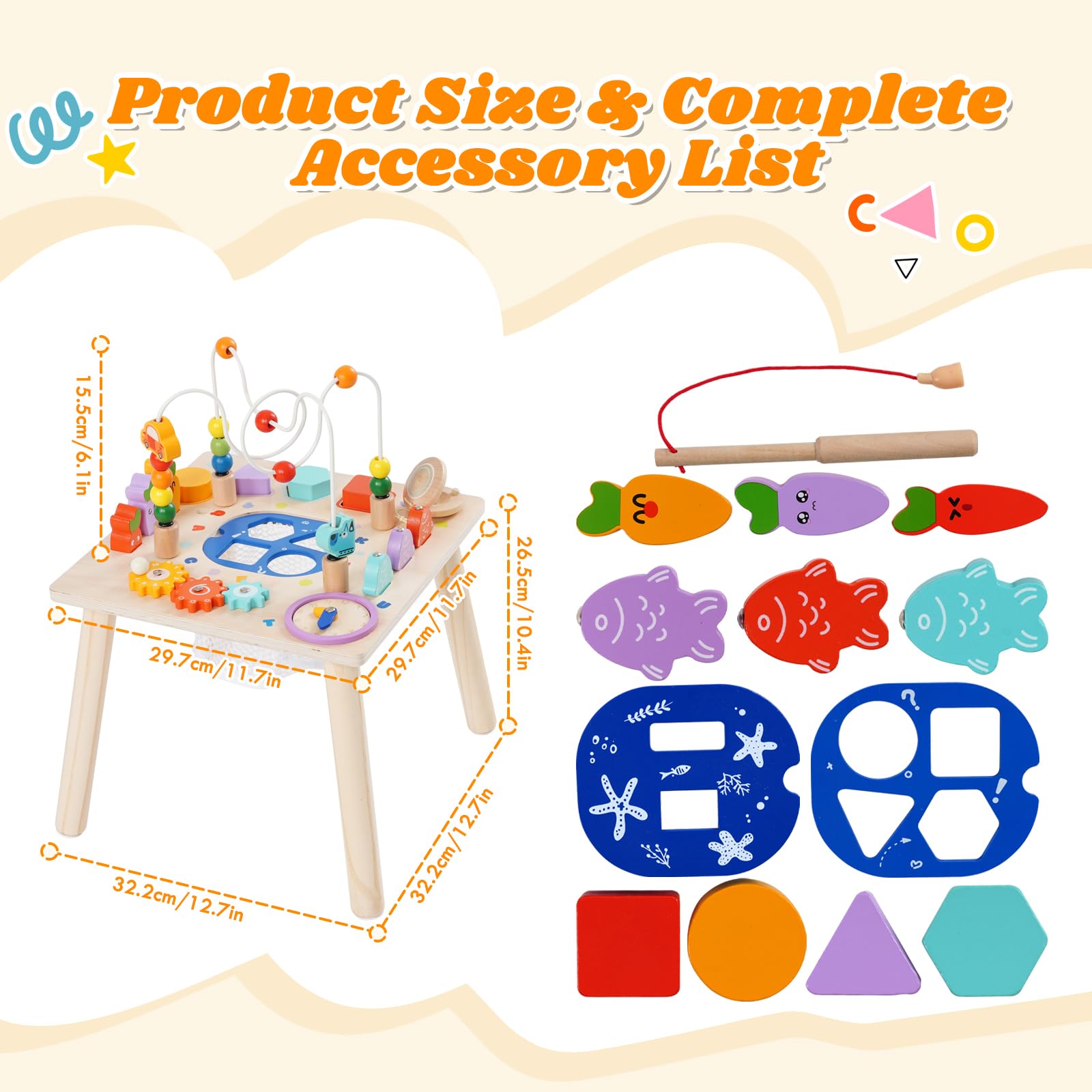 Tavolo attività per bambini, tavolo da gioco 7 in 1 Baby Montessori, giocattolo educativo con labirinto di perline, ruota dentata, gioco di pesca, assortimento di forme, promuove le abilità