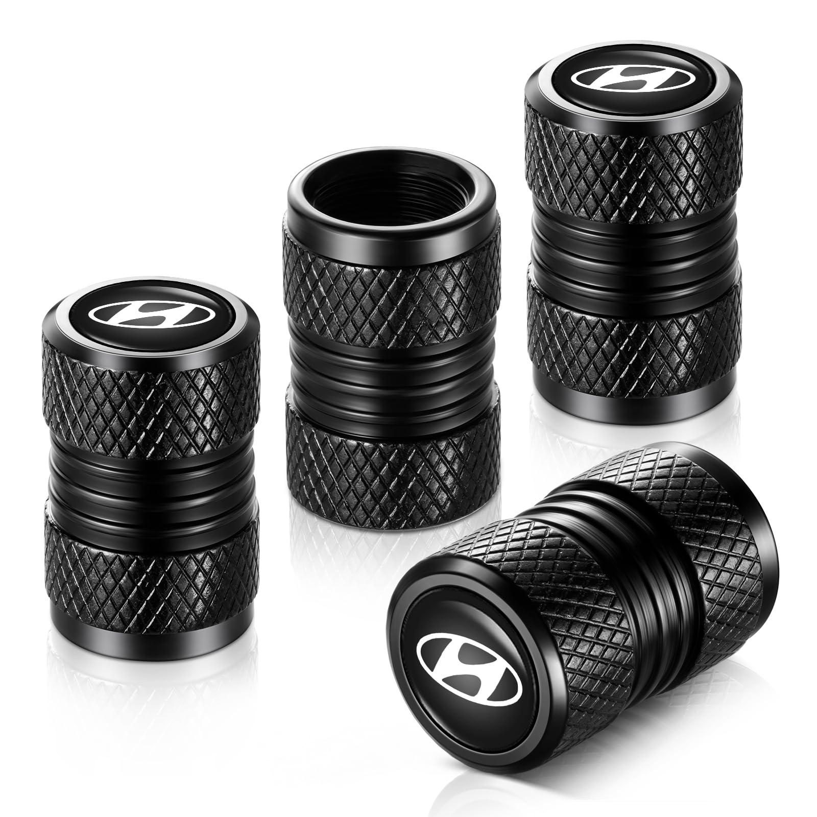 Tire Valve Stem Caps, Compatible with Hyundai Series Stem Cap Universal Car Air Cover Car Accessories for Cars, SUV, Truck, Motorcycles 4pcs （Black）