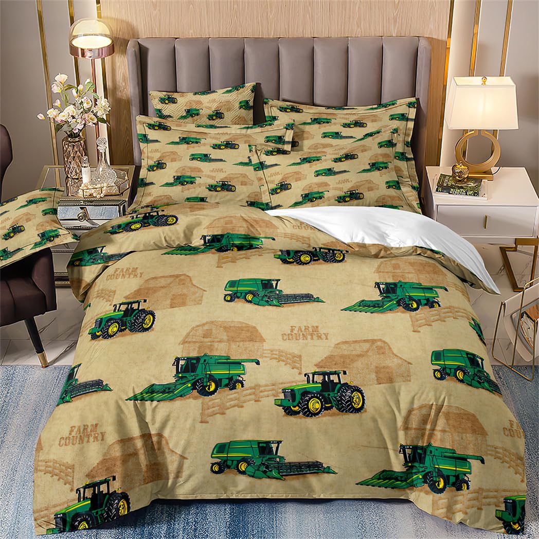 Traktor Bettwäsche 155x220, Passender Traktor Bettbezug zum Bauernhof, Bettwäsche Sets für Teenager und Kinder, Mikrofaser Bettbezug mit Kissenbezug, Warm und Bequem