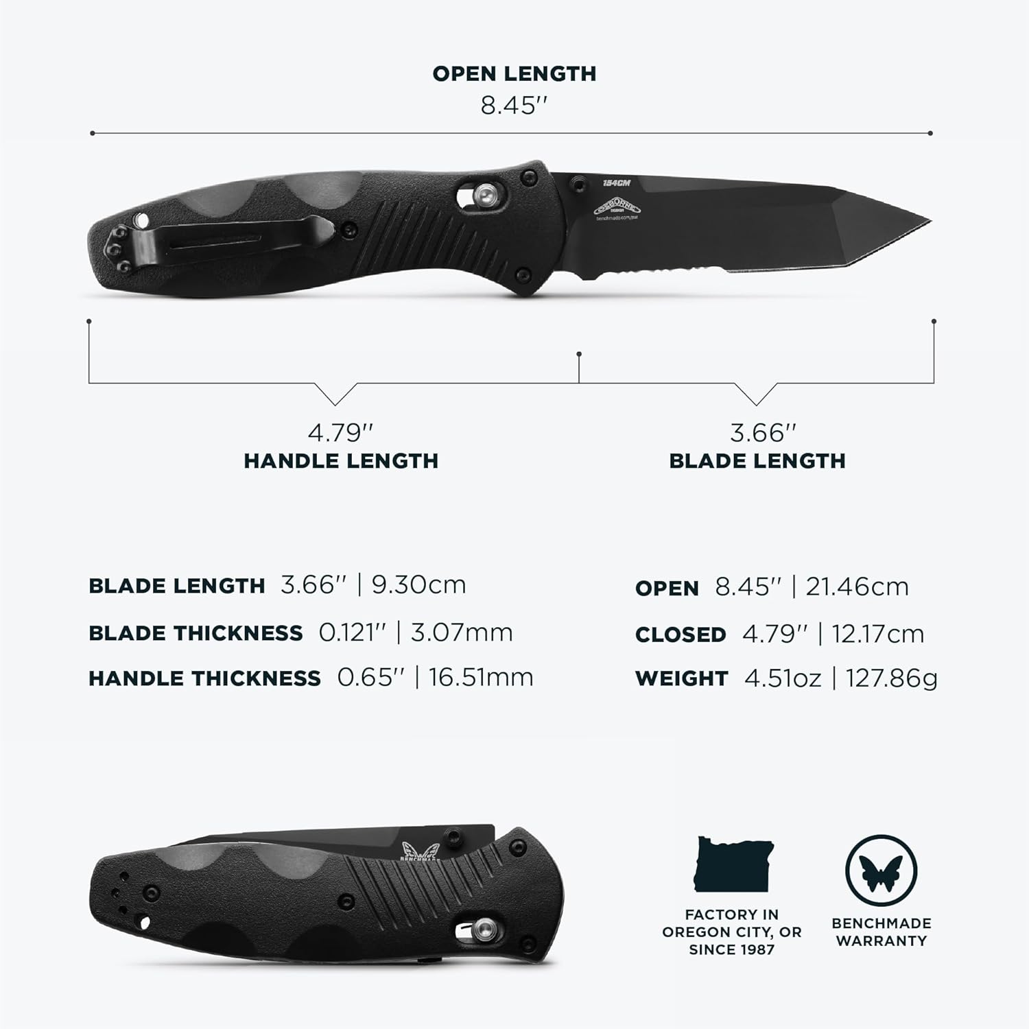 Benchmade - Barrage, Tactical, Every Day Knife, Serrated Tanto Blade with Black Handle (583SBK)
