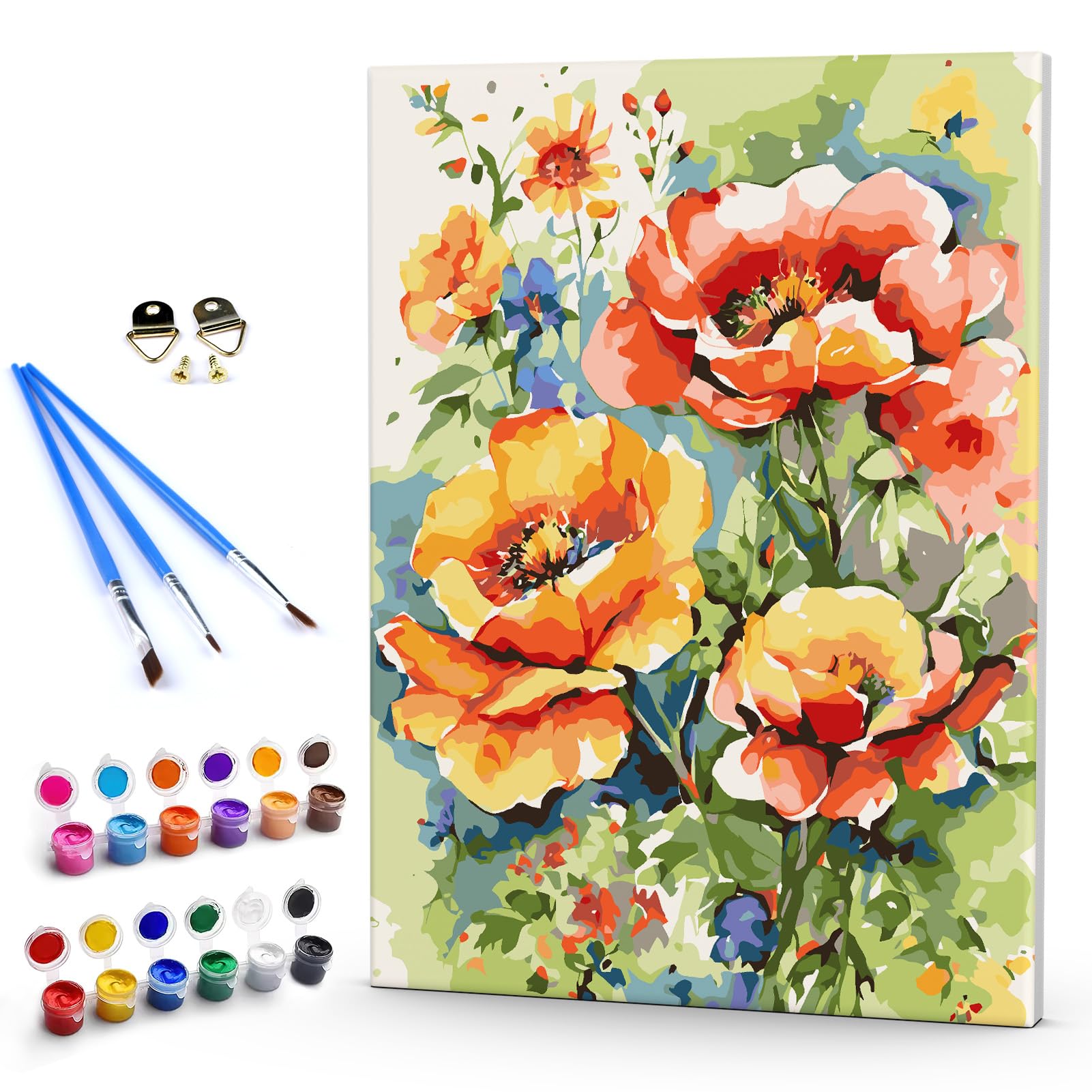 DAERLE Pintar por Numeros Adultos Enmarcado, DIY Pintura por Números Manojo de Flores, Kit de Pintura al óleo de Lienzo para con Pinceles, Cuadros por numeros Pigmento Acrílico 30x40cm