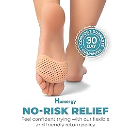 Homergy Metatarsal Foot Pads - Soft Gel Ball of Foot Cushions for Pain Relief, Ultra-Thin Sleeve Design, Stays in Place, Breathable & Reusable - Fits Heels, Flats, Sneakers (4 Pads / 2 Pairs)