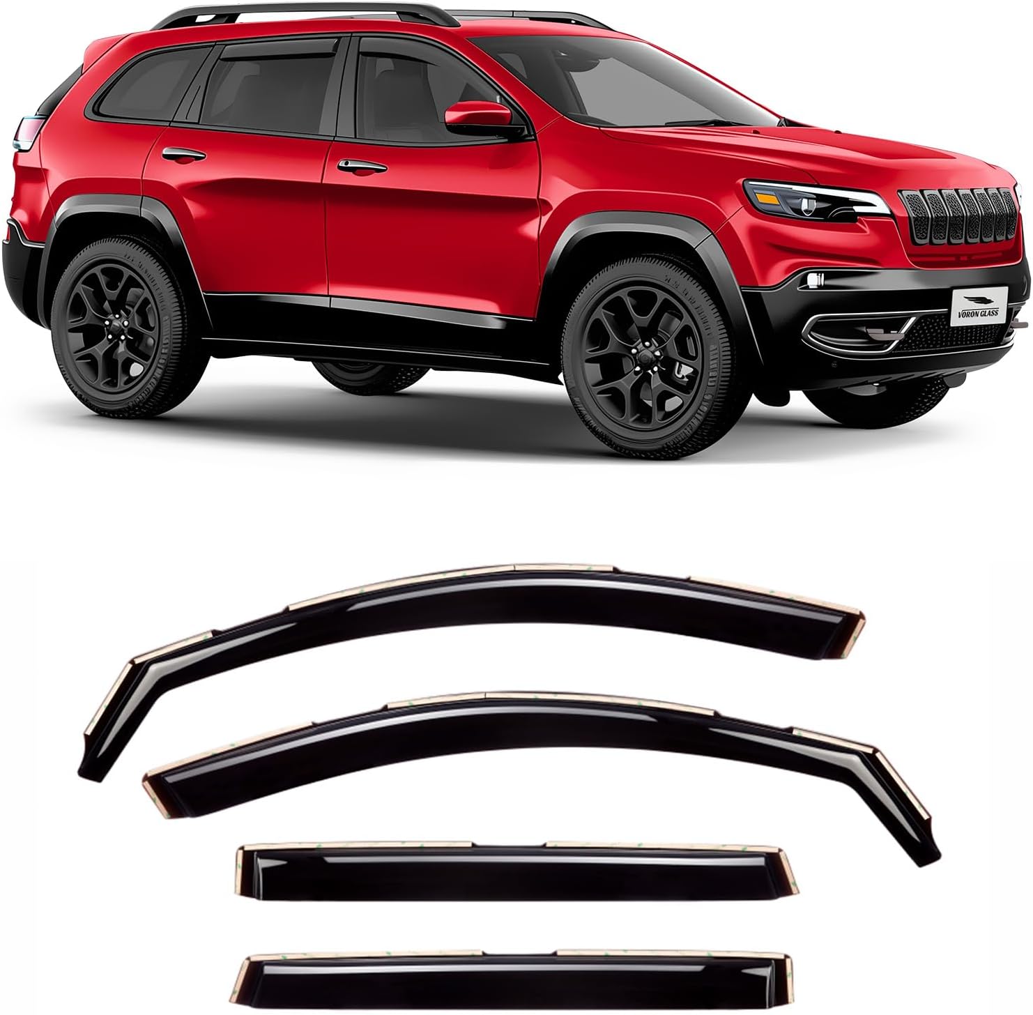 Voron Glass in-Channel Extra Durable Rain Guards for Jeep Cherokee 2014-2023, Window Deflectors, Vent Window Visors, 4 Pieces - 220107
