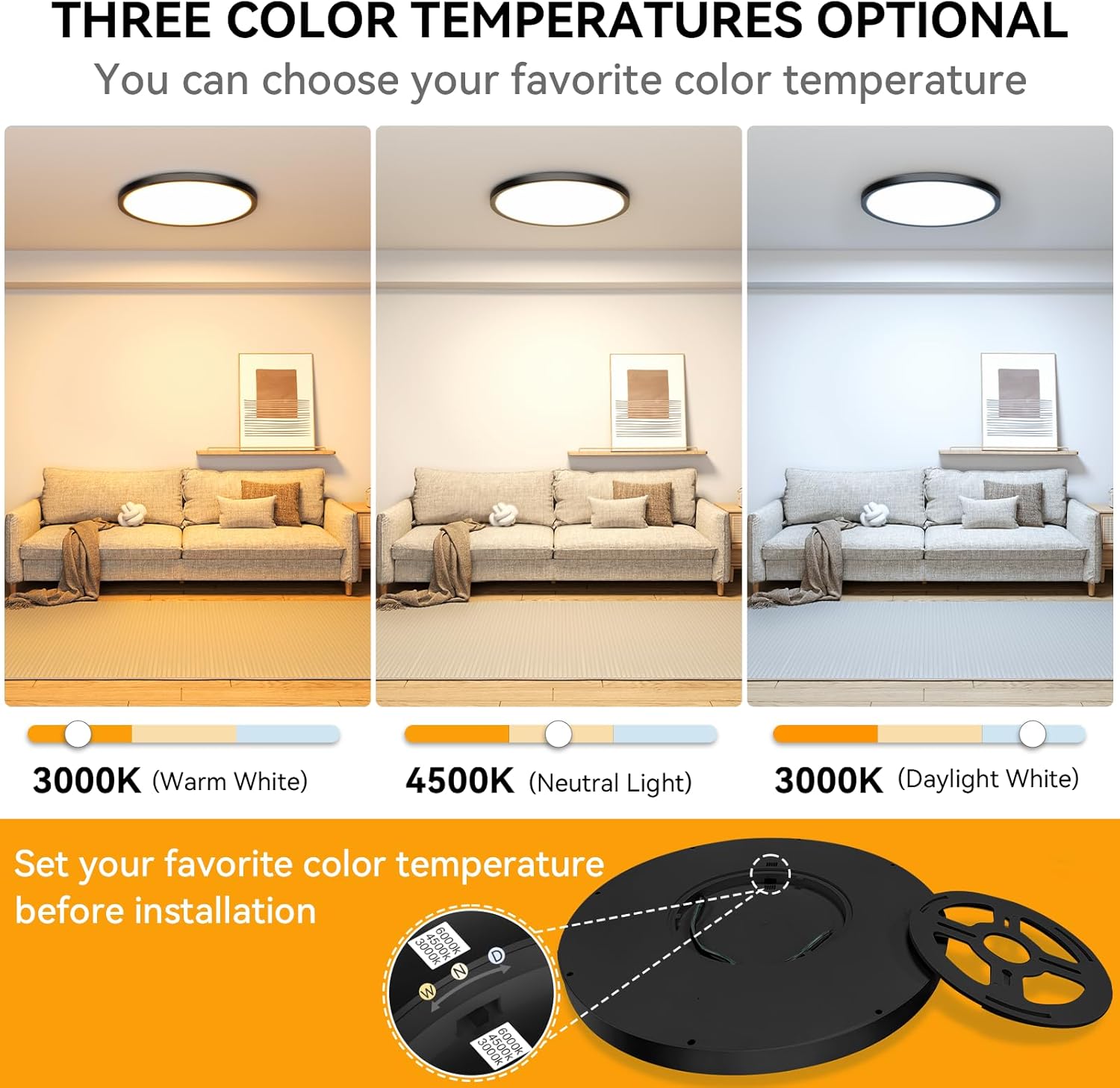 WKONCLDY 3CCT 3000k/4000k/6000k Selectable, Led Flush Mount Ceiling Light, 20 Inch 5000LM Round Modern Flat Panel,Super Slim for Living Dining Kitchen Bedroom Room